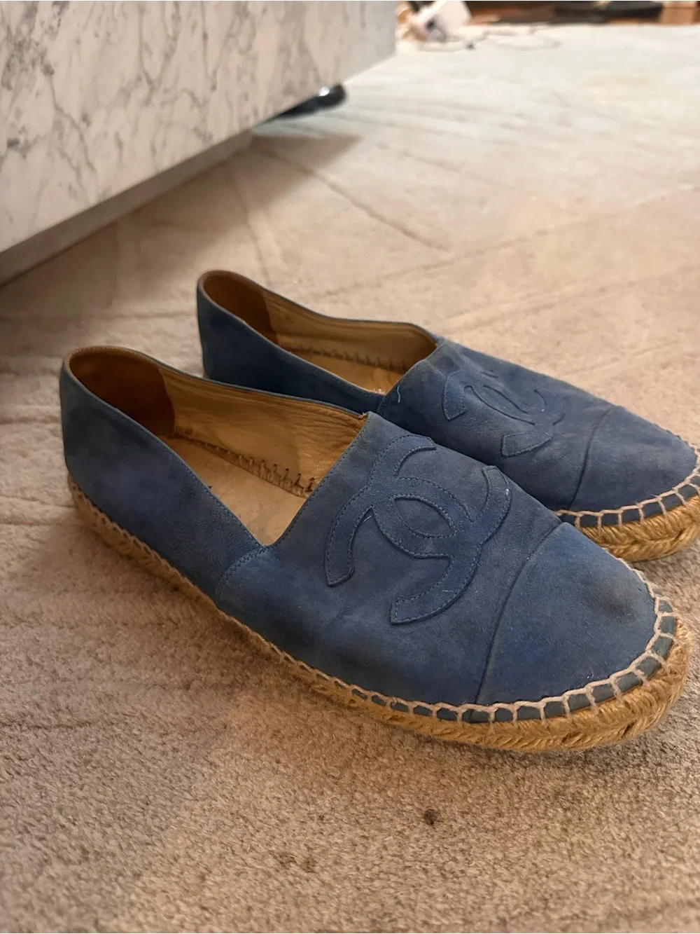 CHANEL Navy Suede Espadrille Flats